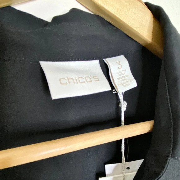 NWT Chico's 3 Lengthened Layer Bevin Basic Tank Top Sheer Black Button Down XL - Picture 4 of 10
